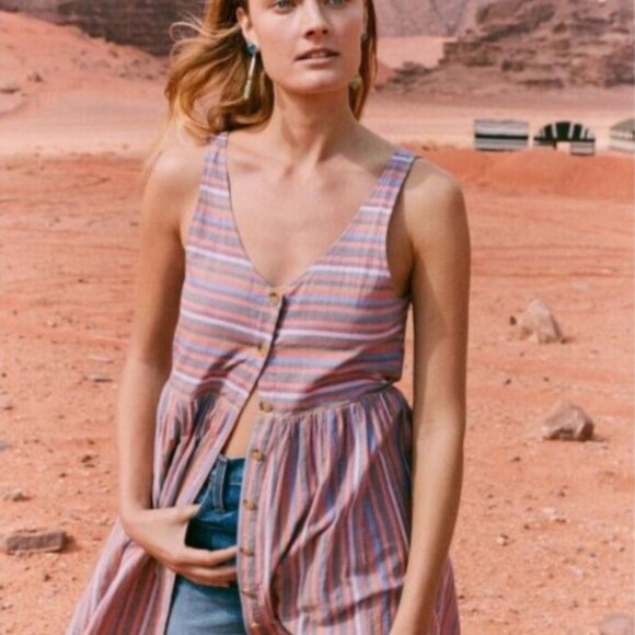 Madewell Scoop Neck Tank Dress in Rainbow Stripe - Picture 3 of 4